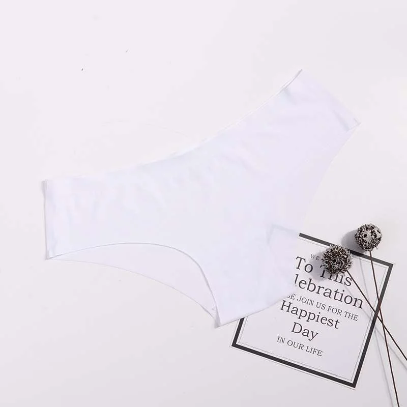 Women Ice-Silk Seamless Panties One-Piece Solid Color Sexy Briefs For Ladies Soft Floral Underwear Lingerie Plus Size XL