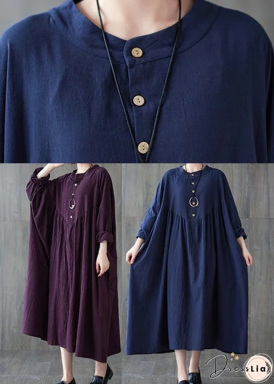 Plus Size Beautiful Blue Button Cotton Dress Spring