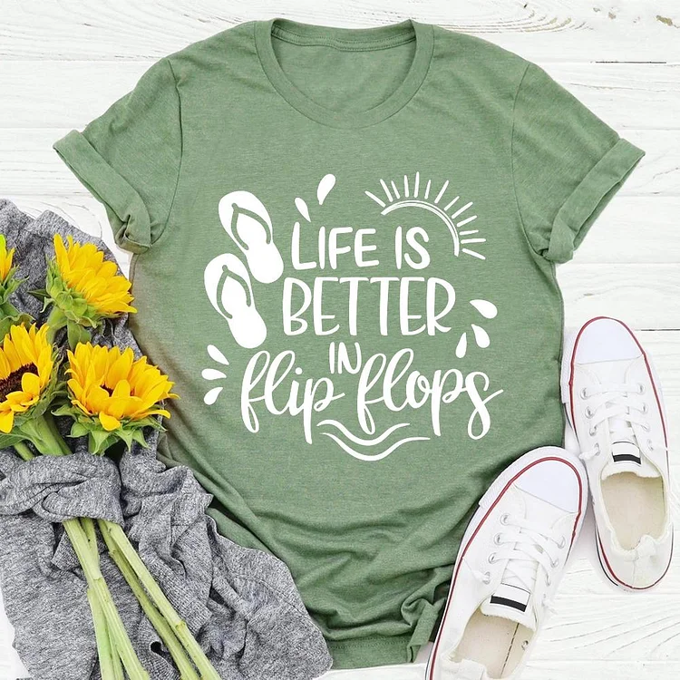 Life is Better in Flip Flops Summer life T-shirt Tee - 01434-Annaletters