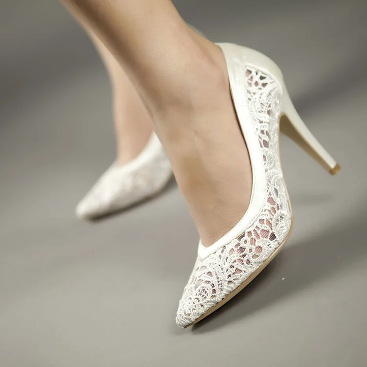 Lace White Wedding Pumps High Heels Vdcoo