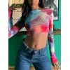 Backless Printed Long Sleeve Crop Top
