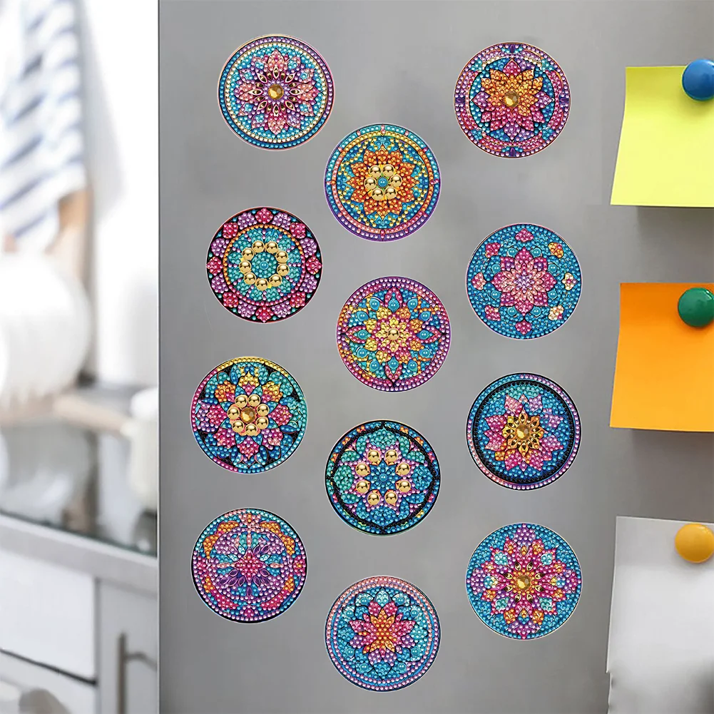 12pcs DIY Mandala Diamond Painting Magnets Refrigerator for Adult Kid Beginners