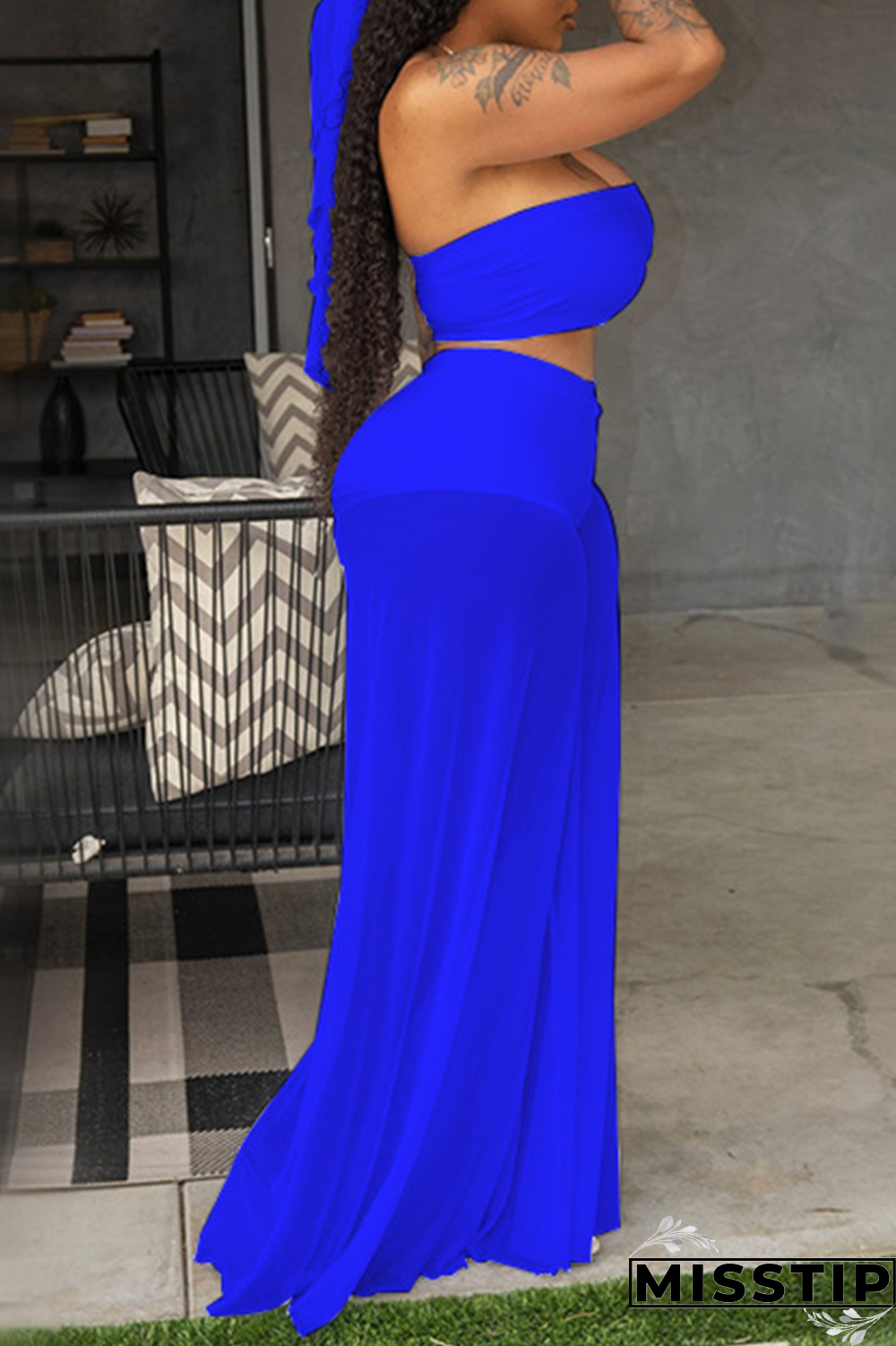 Rose Red Sexy Solid Mesh Strapless Sleeveless Two Pieces