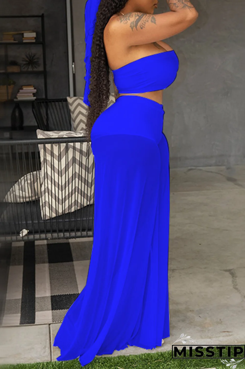 Rose Red Sexy Solid Mesh Strapless Sleeveless Two Pieces