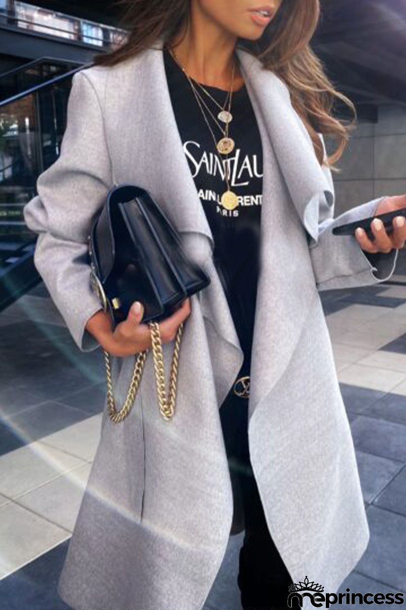 British Style Elegant Solid Bandage Turndown Collar Outerwear