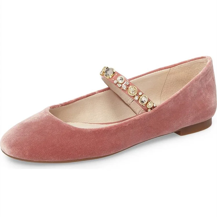 Pink Rhinetones Mary Jane Shoes Comfortable Flats |FSJ Shoes