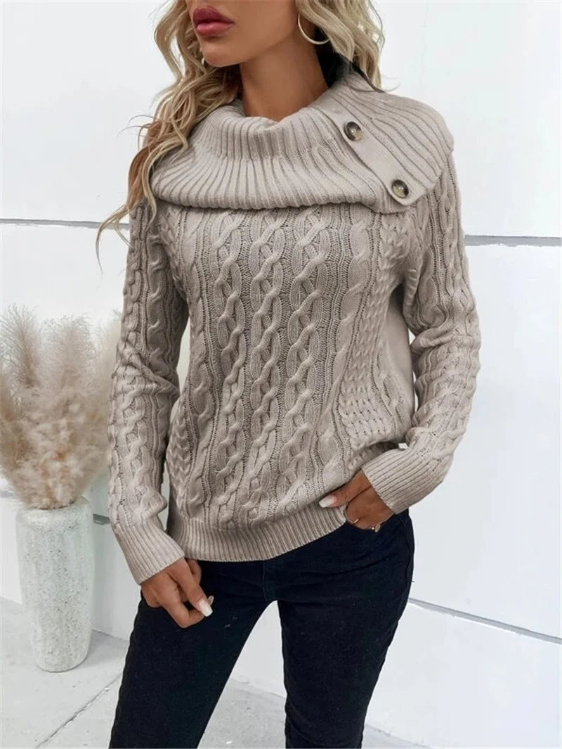 Athvotar Athvotar And Winter New Knitted Collar Button Design Shoulder Sleeve Sweater