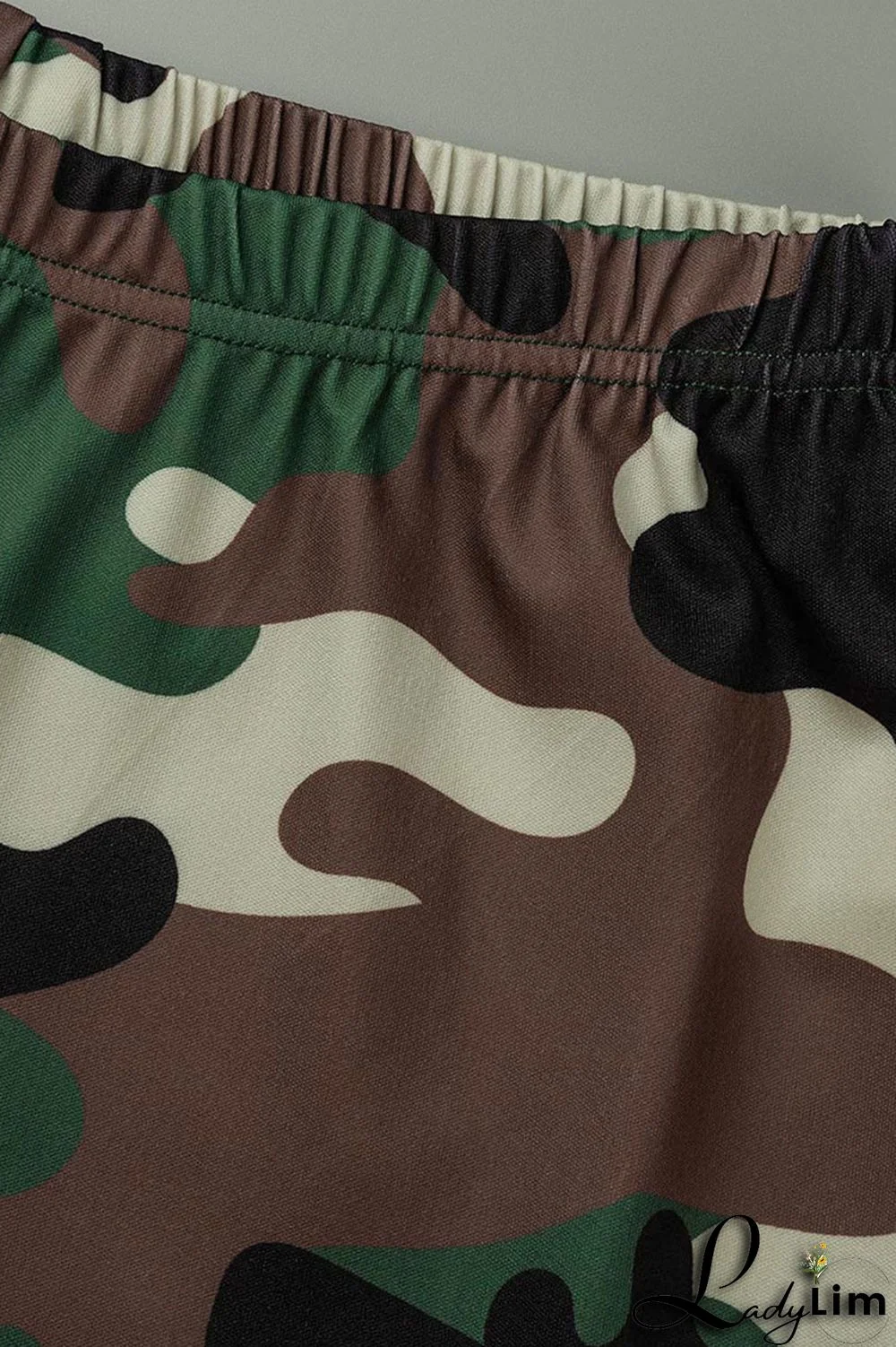 Light Brown Casual Print Camouflage Print Patchwork O Neck Short Sleeve Two Pieces