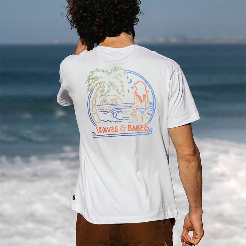 Waves & Babes Print Beach Men's T-shirt