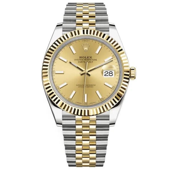 Rolex Oyster Perpetual Datejust 41 Watch, champagne dial, Fluted bezel, Two-tone Jubilee bracelet