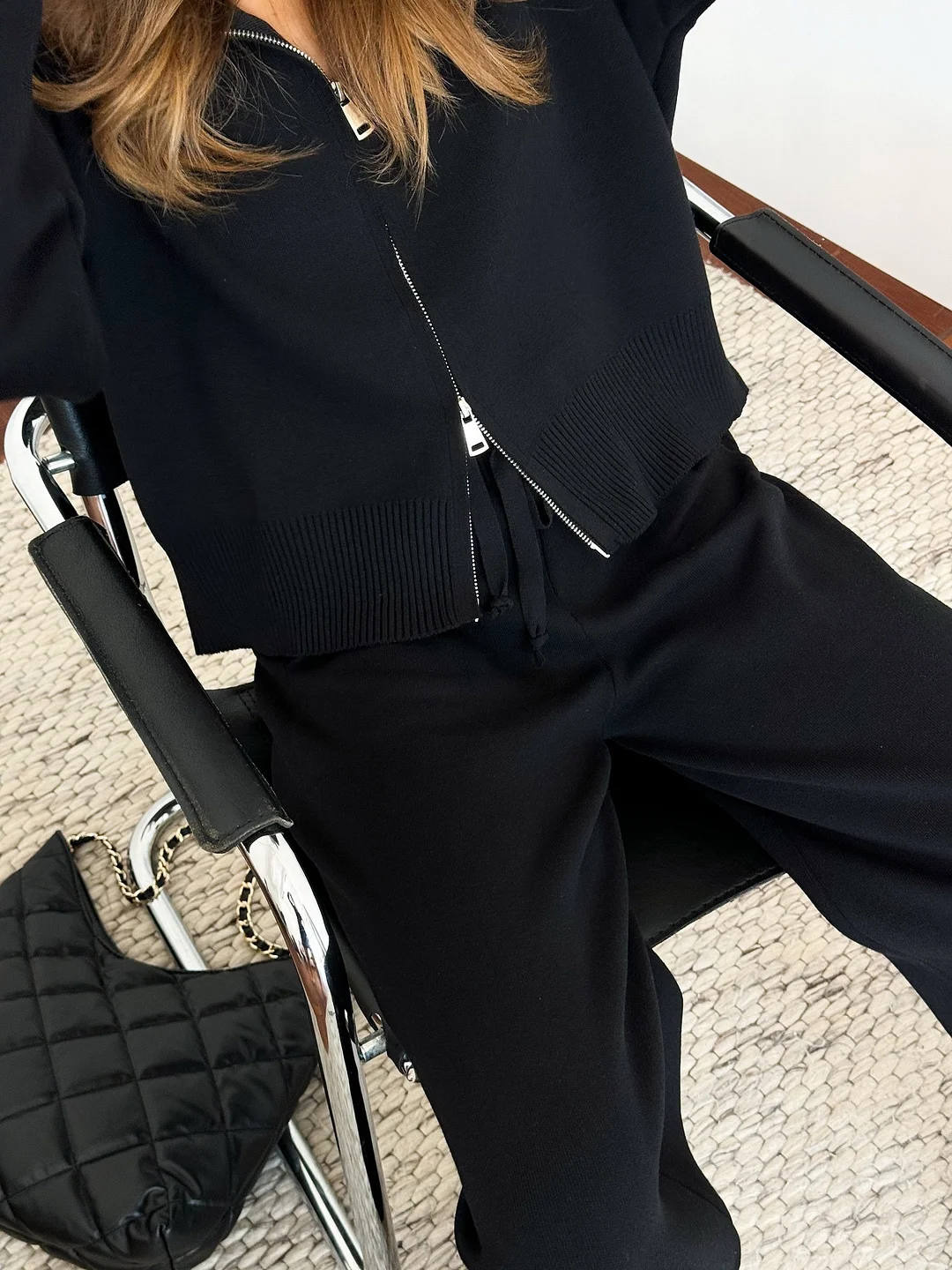 Athvotar Athvotar Sweater Set Women Loose Soft Jacket Sweater Cardigan + Wide Leg Pants Two Sets