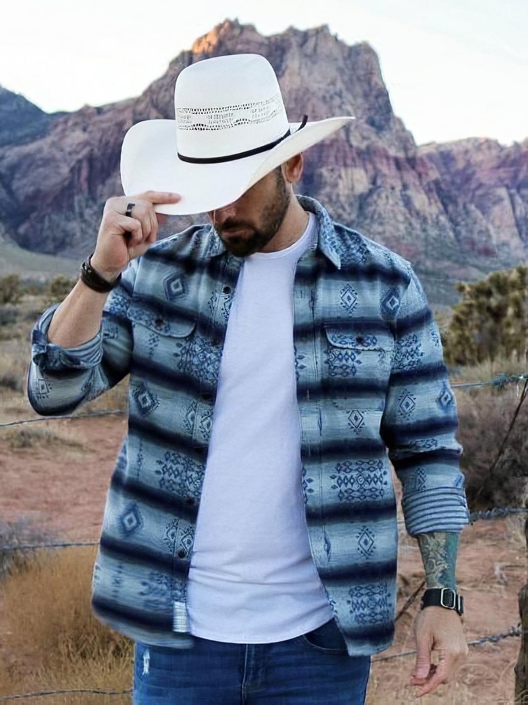 Gradient Geometric Western Print Shirt