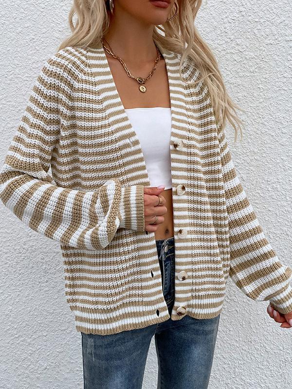 Women's Long Sleeve Striped Printed Sweater Top