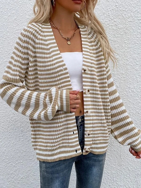 Women's Long Sleeve Striped Printed Sweater Top