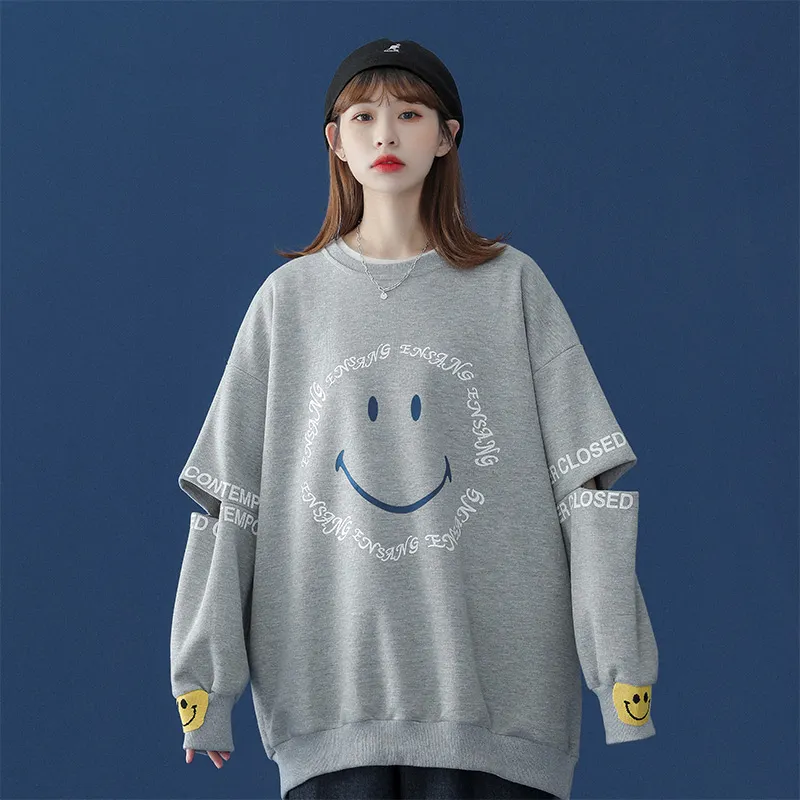 Smiley Letters Print Loose Sweatshirt