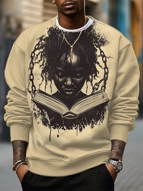 Men's Vintage Girl Reading Print Casual Sweatshirt