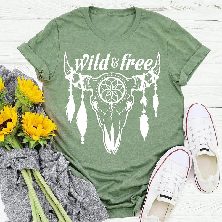 wild and free feather T-shirt Tee -04332-Annaletters