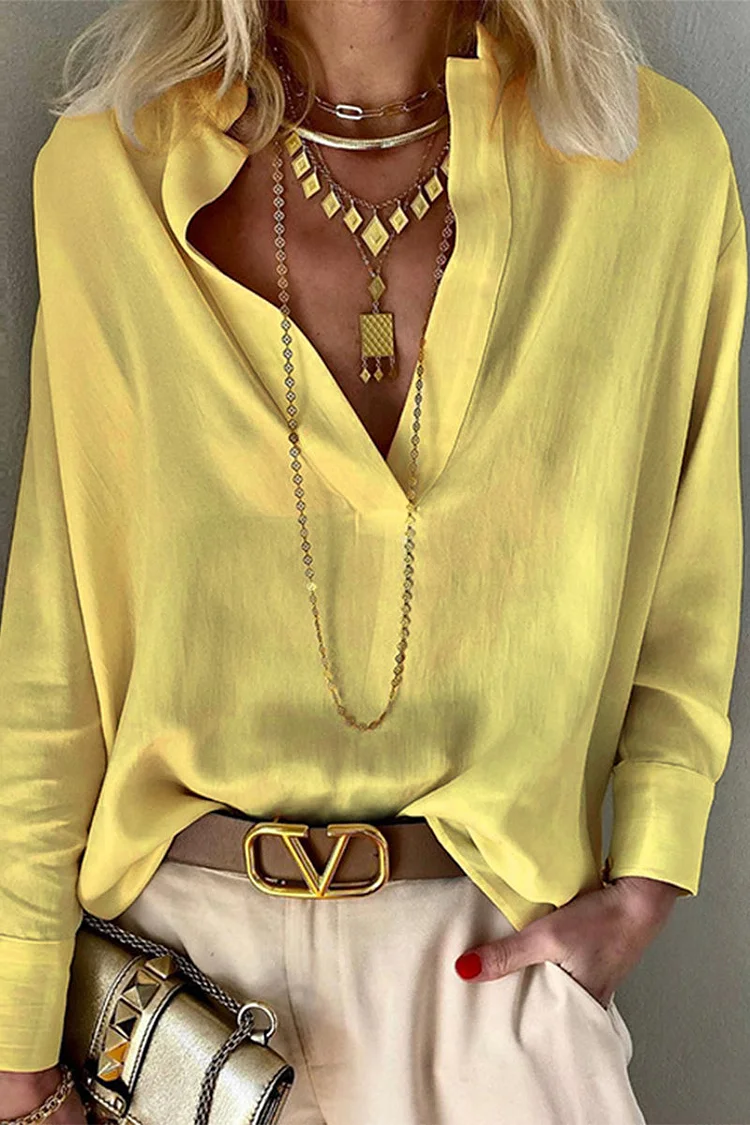 Fashion Casual Solid Solid Color Mandarin Collar Tops socialshop