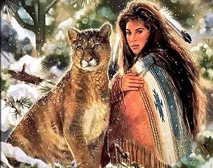 

American Indian Woman with Wolf – People Paint By Numbers - 40*50CM, 501 Original