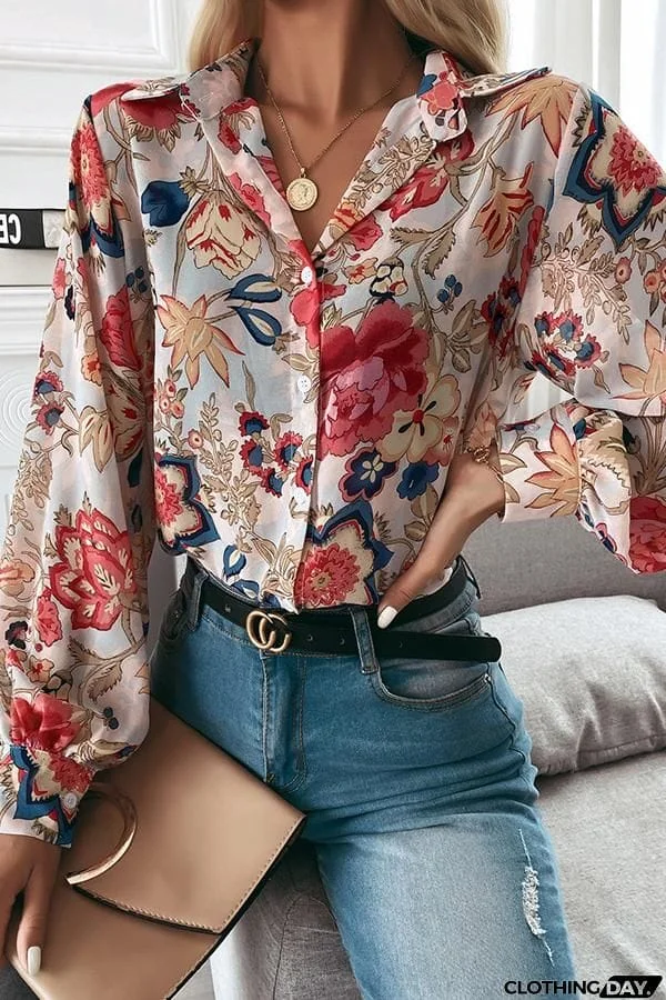 Flower Print Long Sleeve Shirt