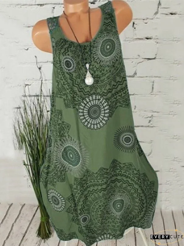 Casual Dresses Women Printed Sleeveless Vestidos Summer Dress Lace Patchwork Women Dress Hollow Printing Plus Size
