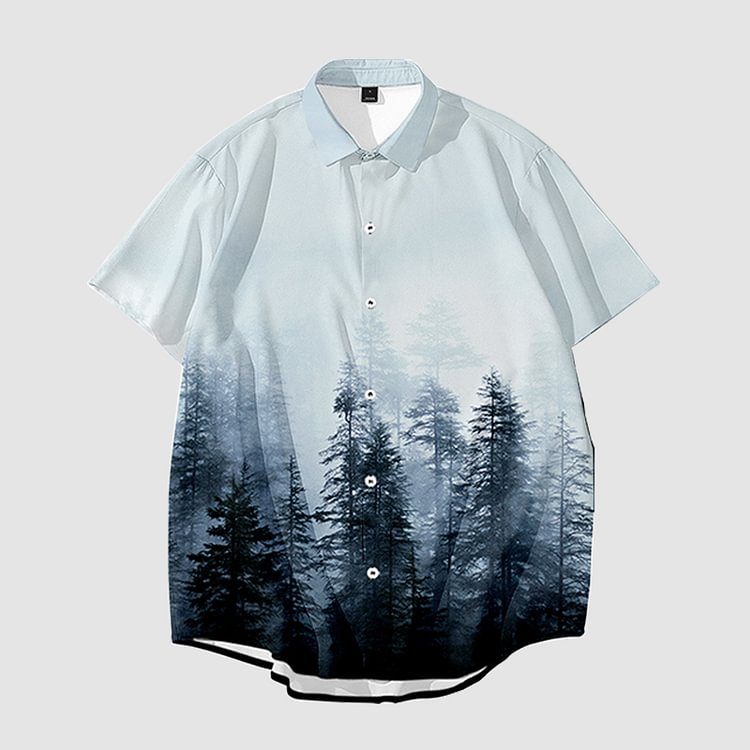 Men's casual shirt forest print shirt