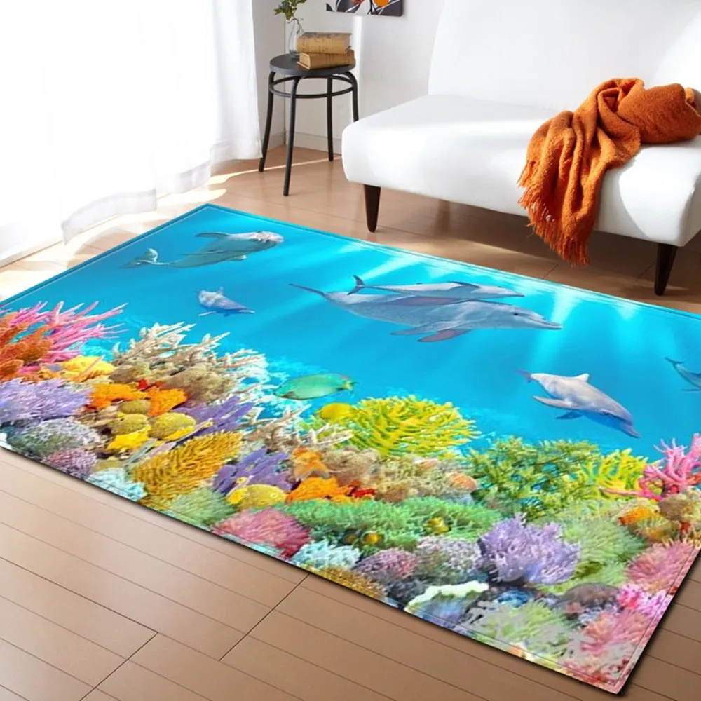 3D underwater world pattern living room coffee table decoration non-slip large carpet bedroom tatami mat children's room carpet
