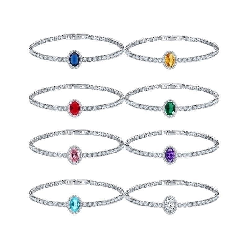 Copper Rhodium Plated Minimalist Shiny Inlay Round Water Droplets Heart Shape Zircon Tennis Bracelet