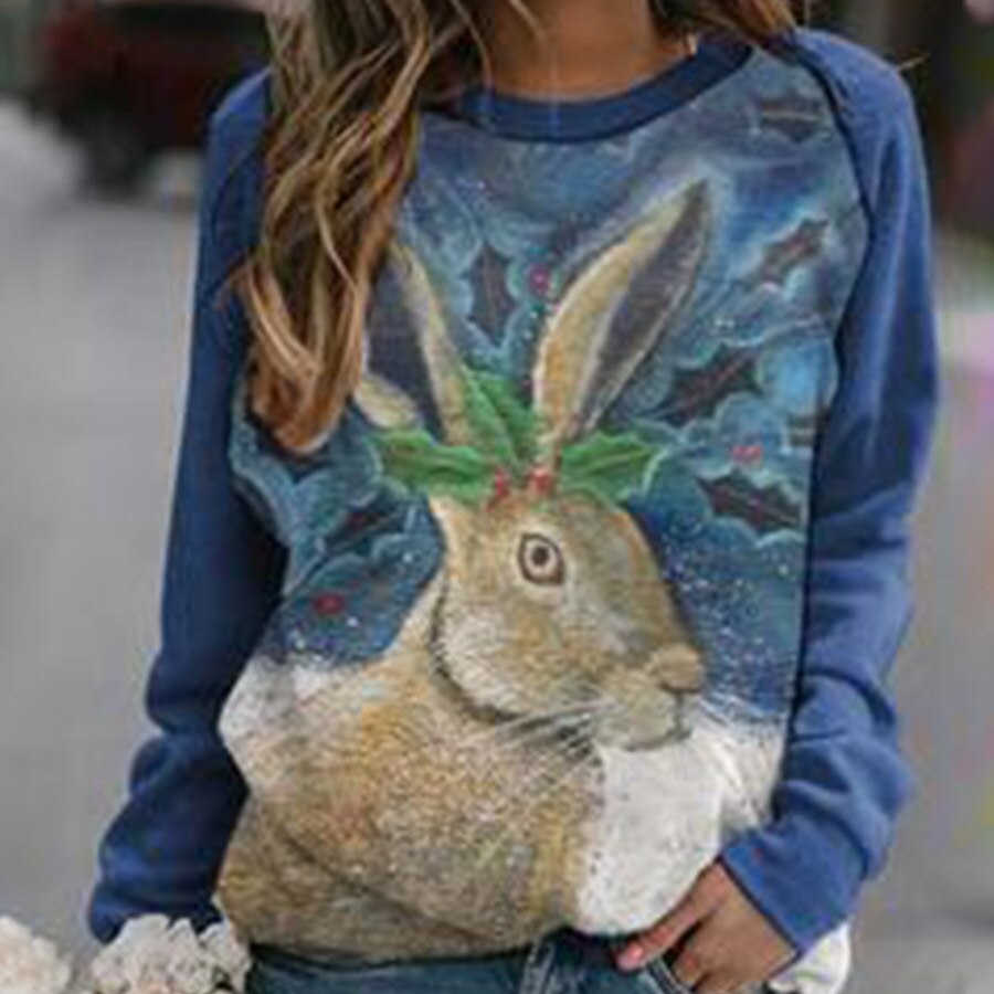 Summer T Shirt Women Supply New Hot Style Rabbit Print Dress T-shirt 2021 Harajuku Tshirt CFF946