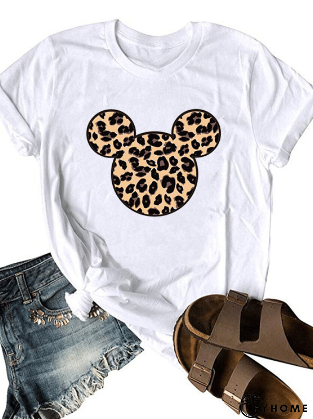 Leopard Cotton-Blend Casual Short Sleeve T-shirt | IFYHOME