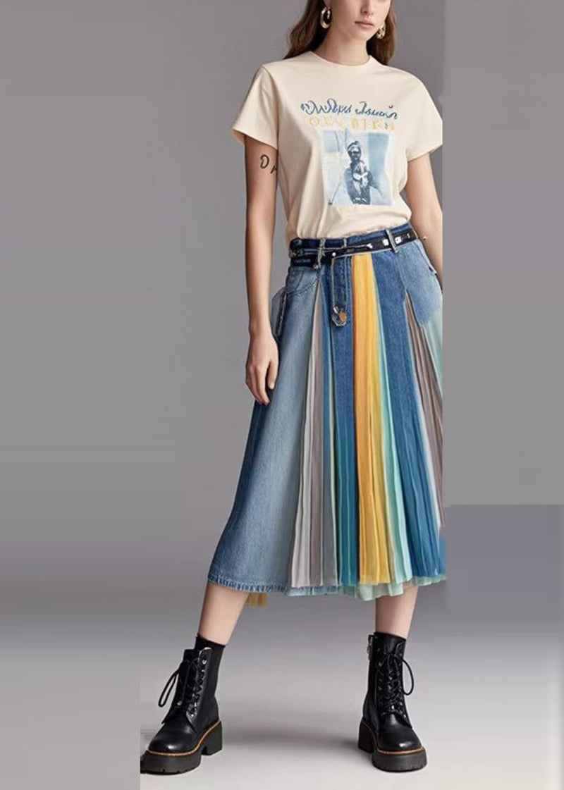 VCSHOES Blue Patchwork Wrinkled Denim Skirts Fall