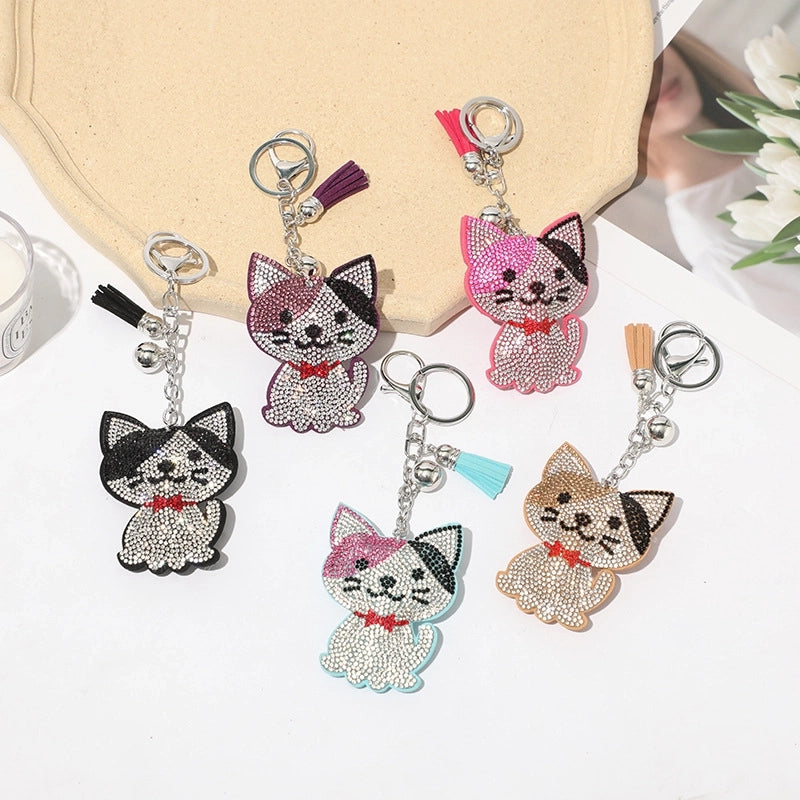 Cute Cat Alloy Flannel Rhinestones Women's Keychain