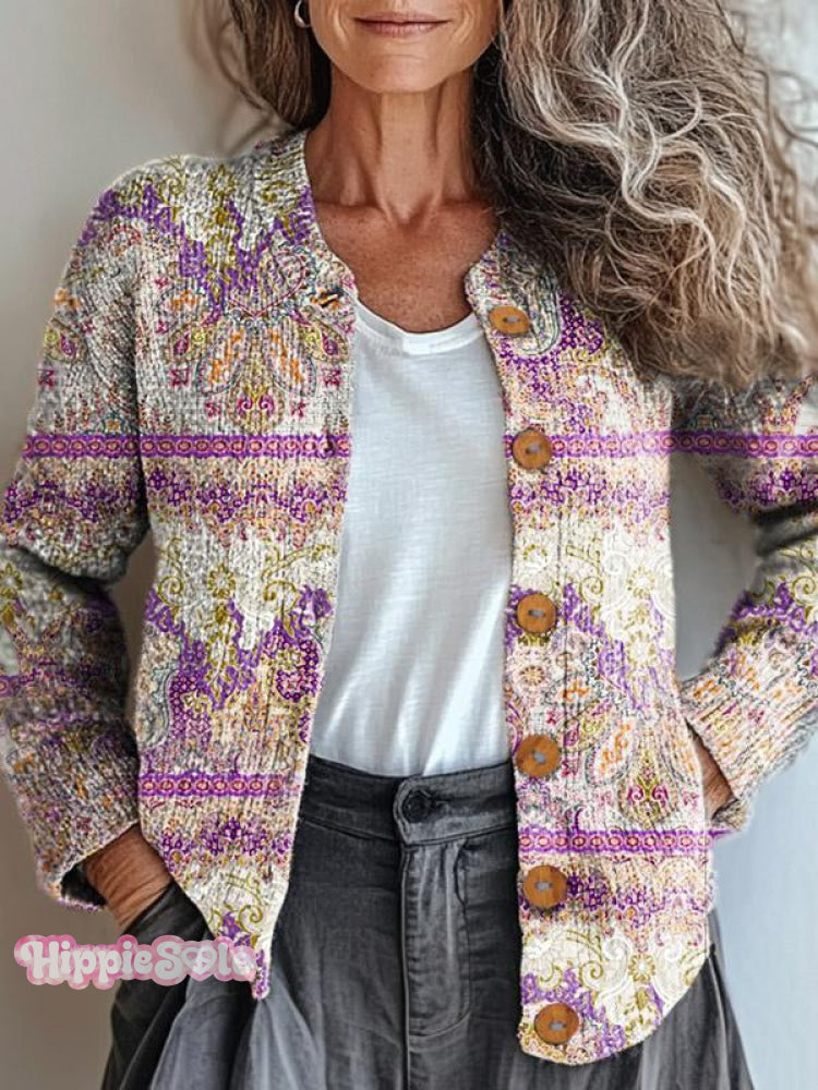 Women’s Floral Art Print Button Cardigan Sweater Multicolor / S