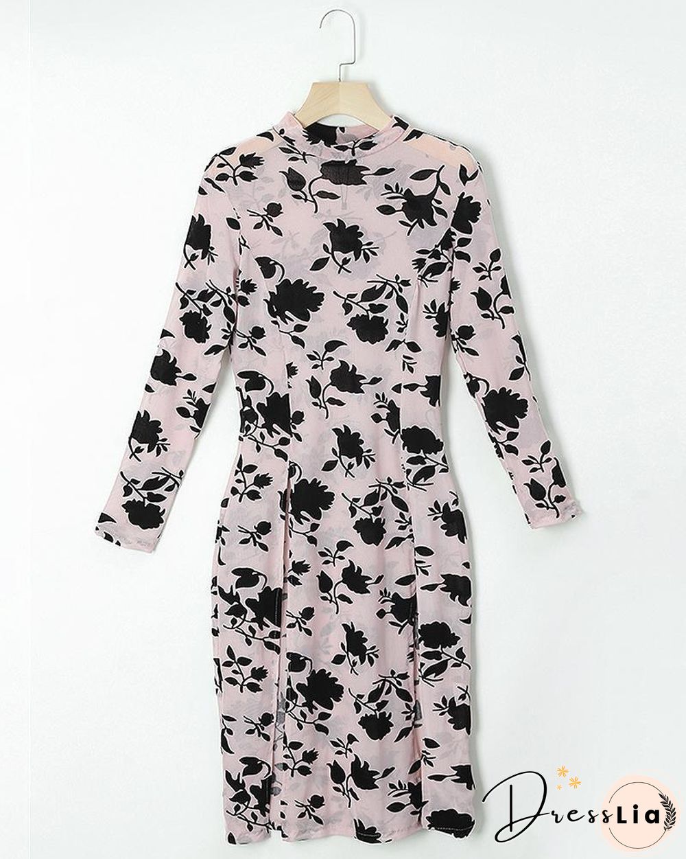 Stylish Applique Side Split Longline Long Sleeve Blouse P15652