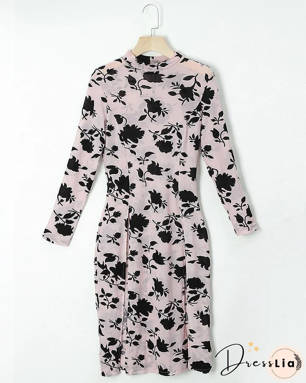 Stylish Applique Side Split Longline Long Sleeve Blouse P15652