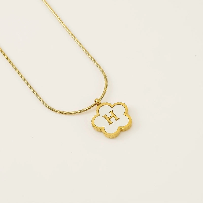 Basic Classic Style Letter Flower 304 Stainless Steel Shell 18K Gold Plated Plating Inlay Pendant Necklace