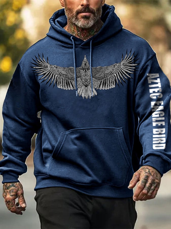 Men'S Retro Aztec Eagle Bird Printed Hoodie