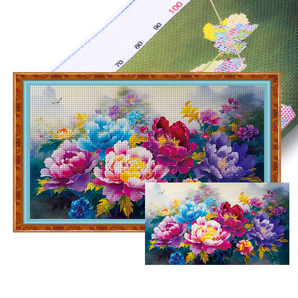 Bustling Peony Picture Full 11CT Pre-stamped Canvas(120*71cm) Cross Stitch