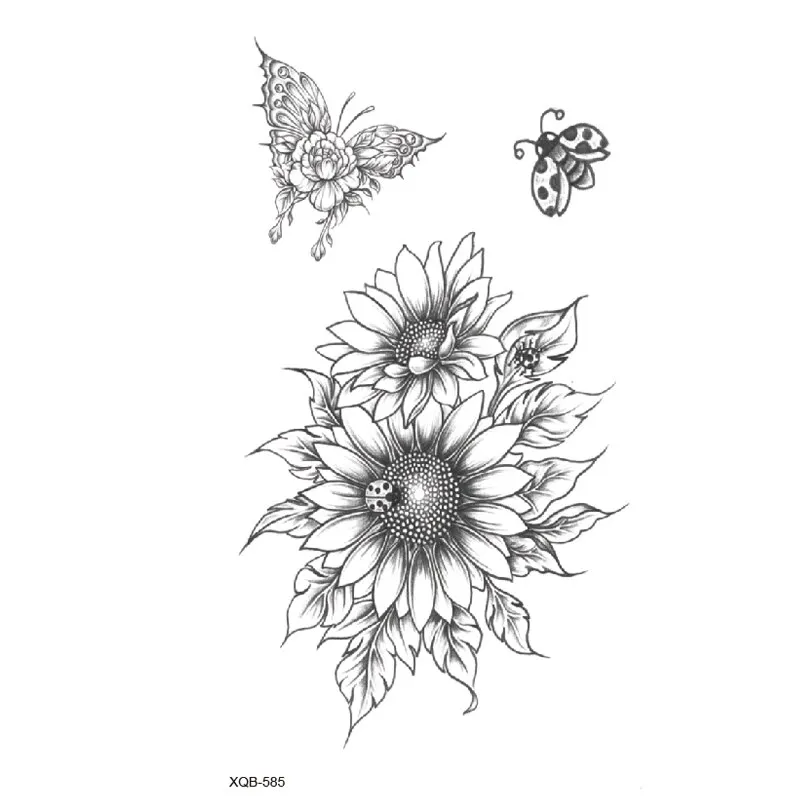 Sdrawing Lotus/Grey Butterfly/Flowers Waterproof Temporary Tattoos Men Henna Tatoo Stickers Tattoo Body Art Fake Tattoos