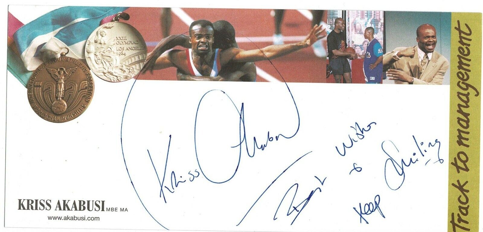 Kriss Akabusi signed cut autograph! AMCo! 14243