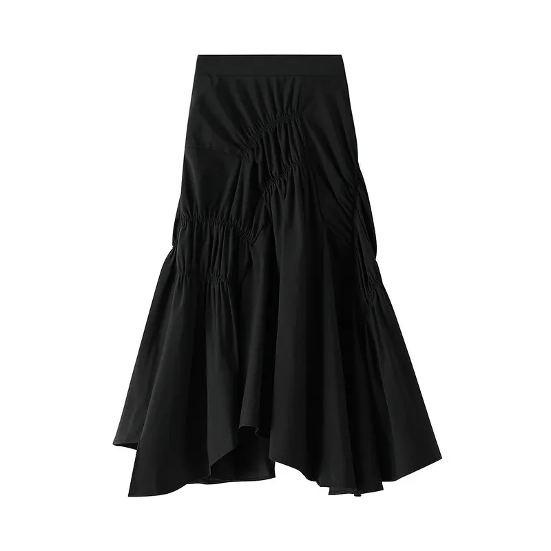 Nigikala Nigikala Half-Dress Girl Spring And Summer 2025 New Ins Super Fire Black White Folded Long Skirt 8573
