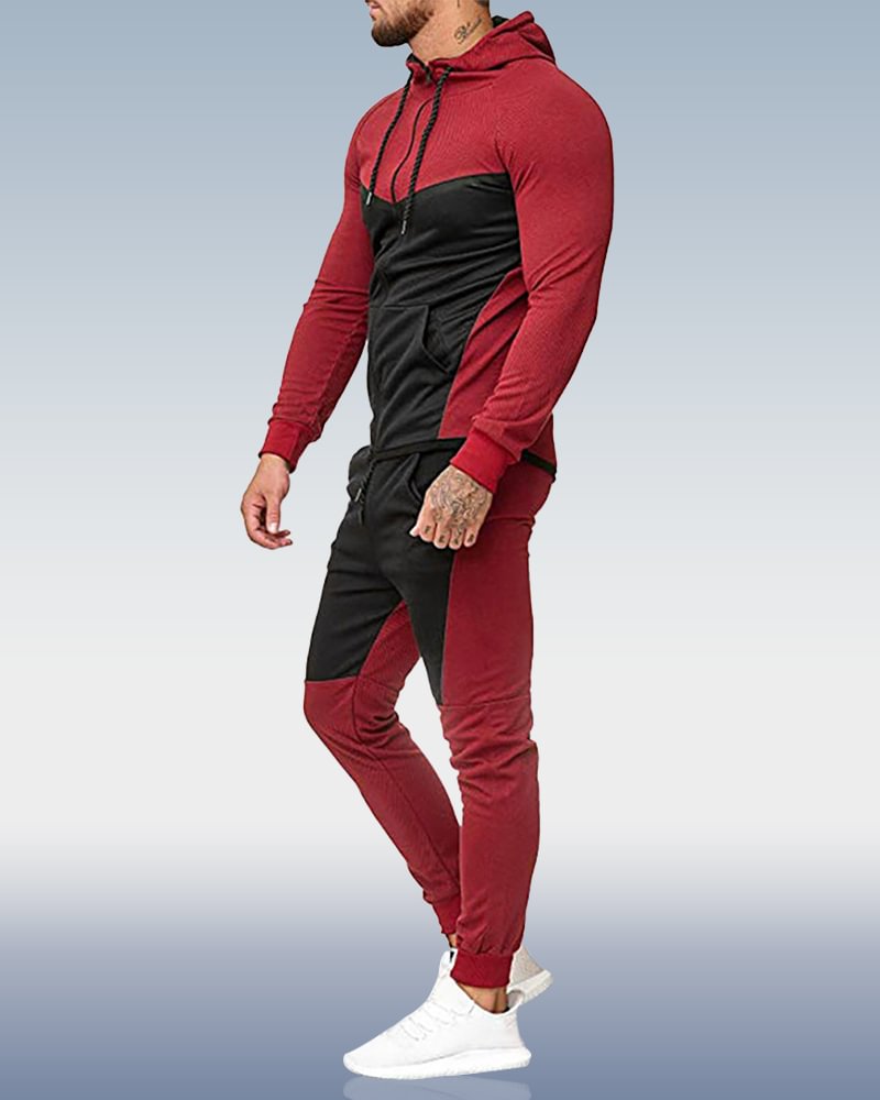 Men's Black and Red Leisure Sports Two-Piece Set