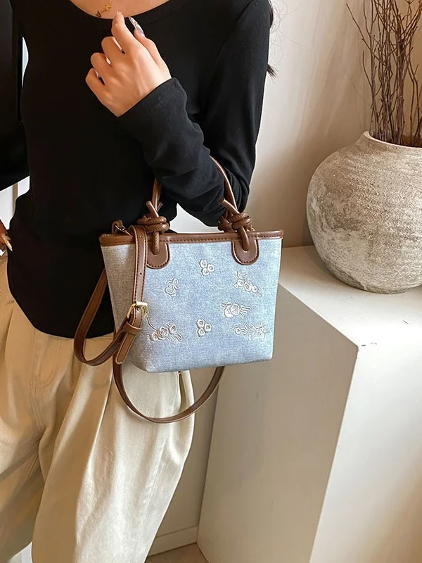Pongl Pongl Handbag Bag Female 2024 Summer Cowboy New National Style Embroidery Shoulder Bag Oblique Across Foreign Style Popular Bucket