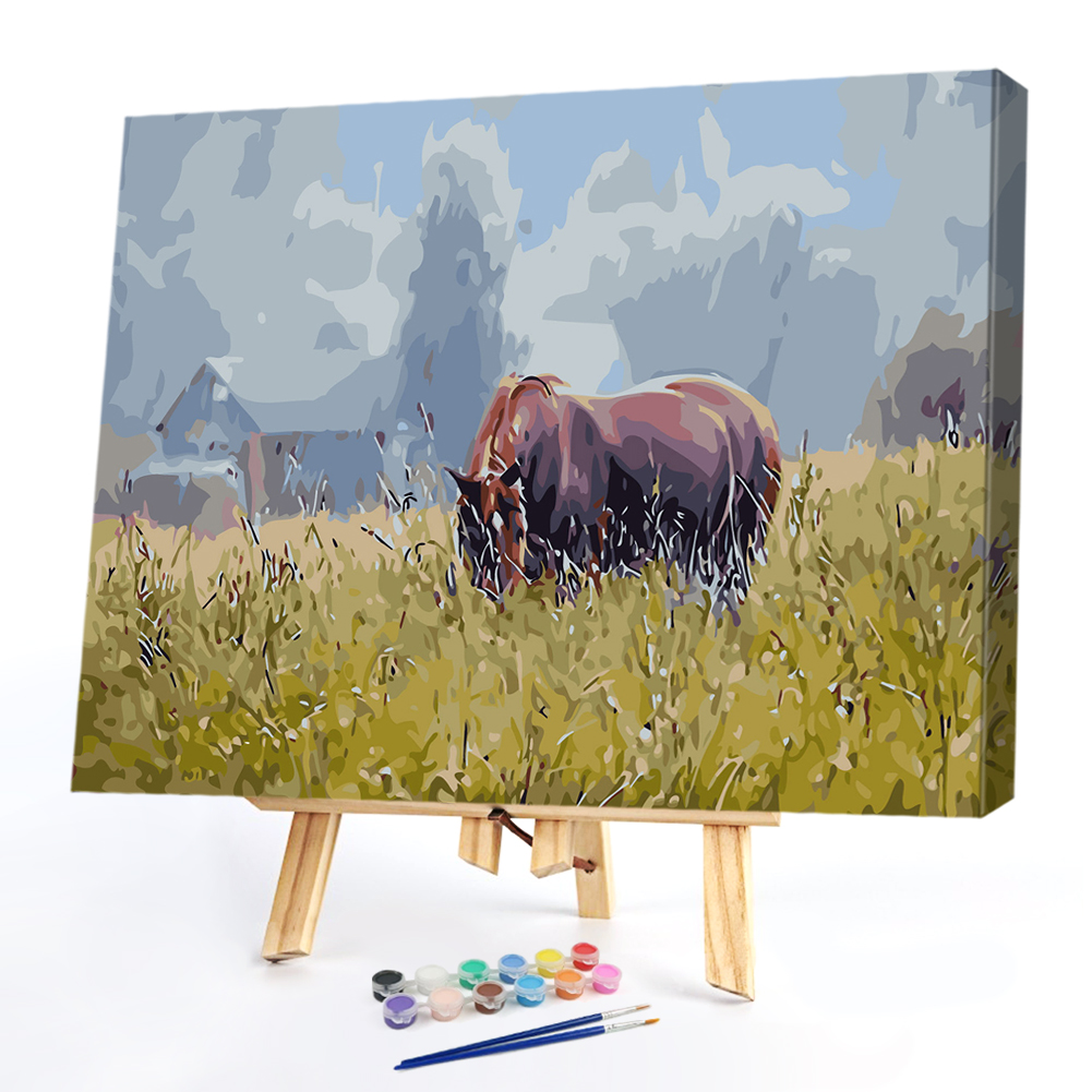 

50*40CM Paint By Numbers-Horses Eat Grass, 501 Original