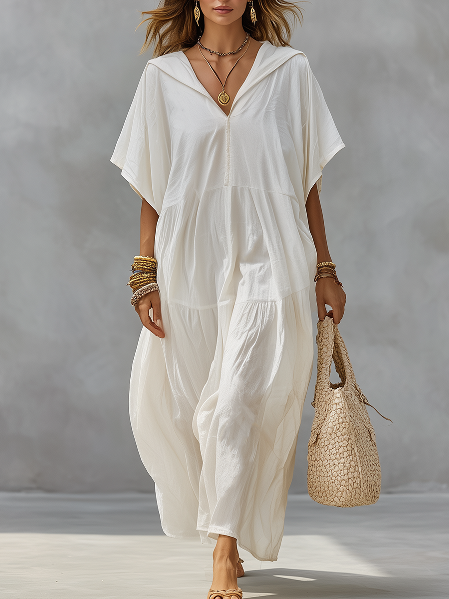 Minimal Hooded Loose Maxi Dress