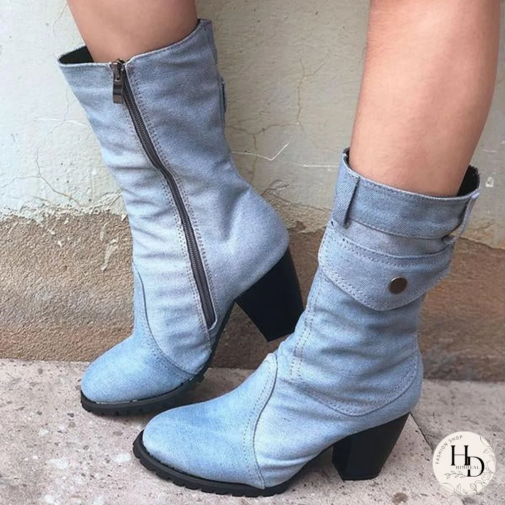 High Heel Zipper Cowboy Boots