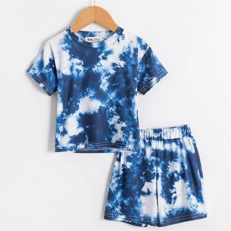 Infant Baby Girls Tie-dye Printed Clothes Sets For 1-5Y Summer Short Sleeve Print Boy T Shirts Tops+Shorts Pants Kids Boy Suits