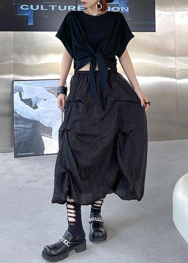 Italian Black Chiffon Summer Casual Skirts Tiered