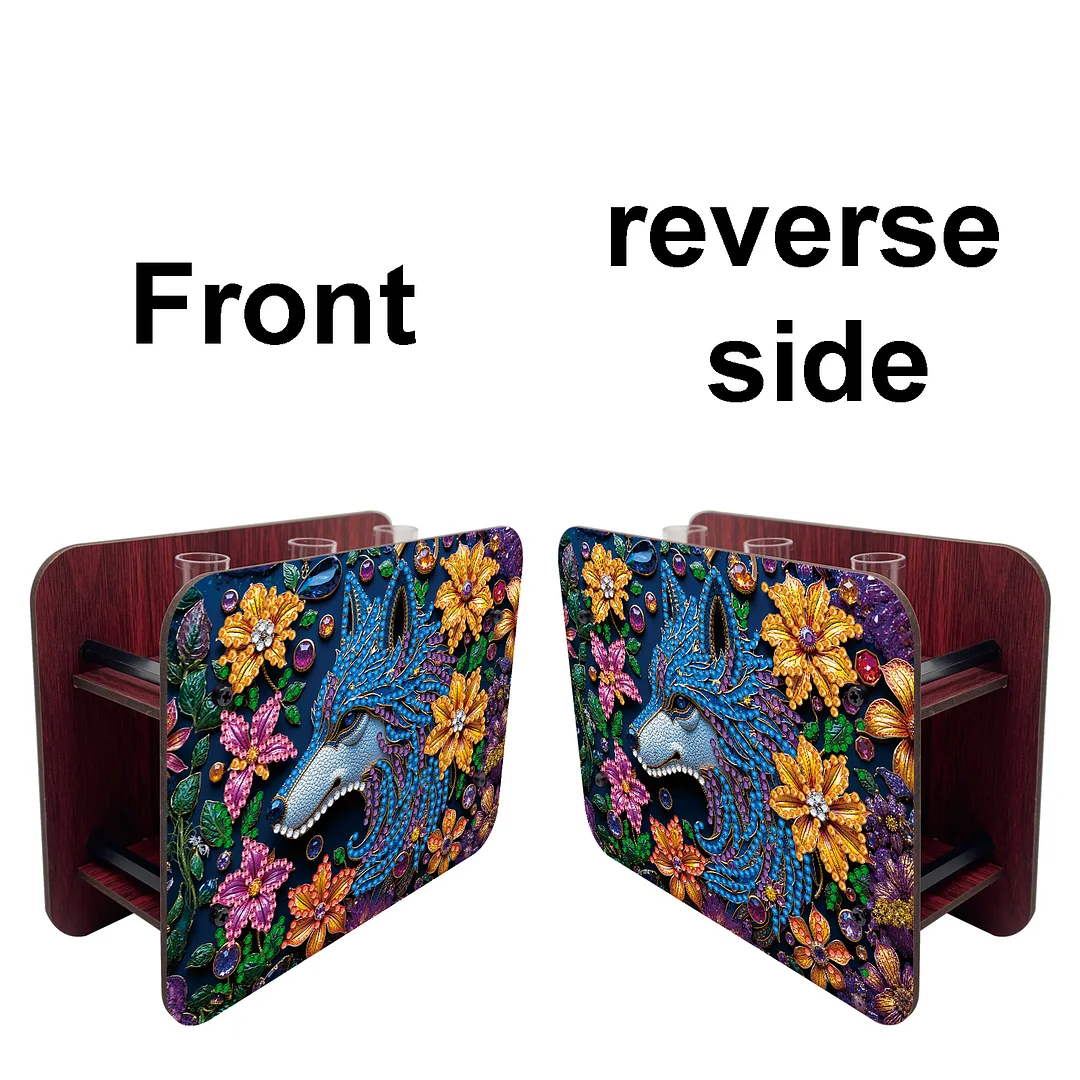 Wolf DIY Flower Vase Wooden Double Sided Desktop Diamond Art Kit for Home Decor