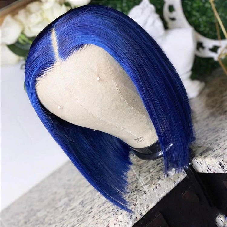 Blunt Cut Blue Bob Wig 13x4 Invisible Lace Frontal Wig